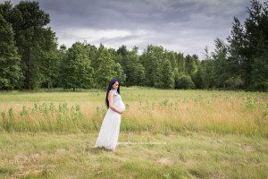 Burlington Maternity Photographer Expectant mom in white dress