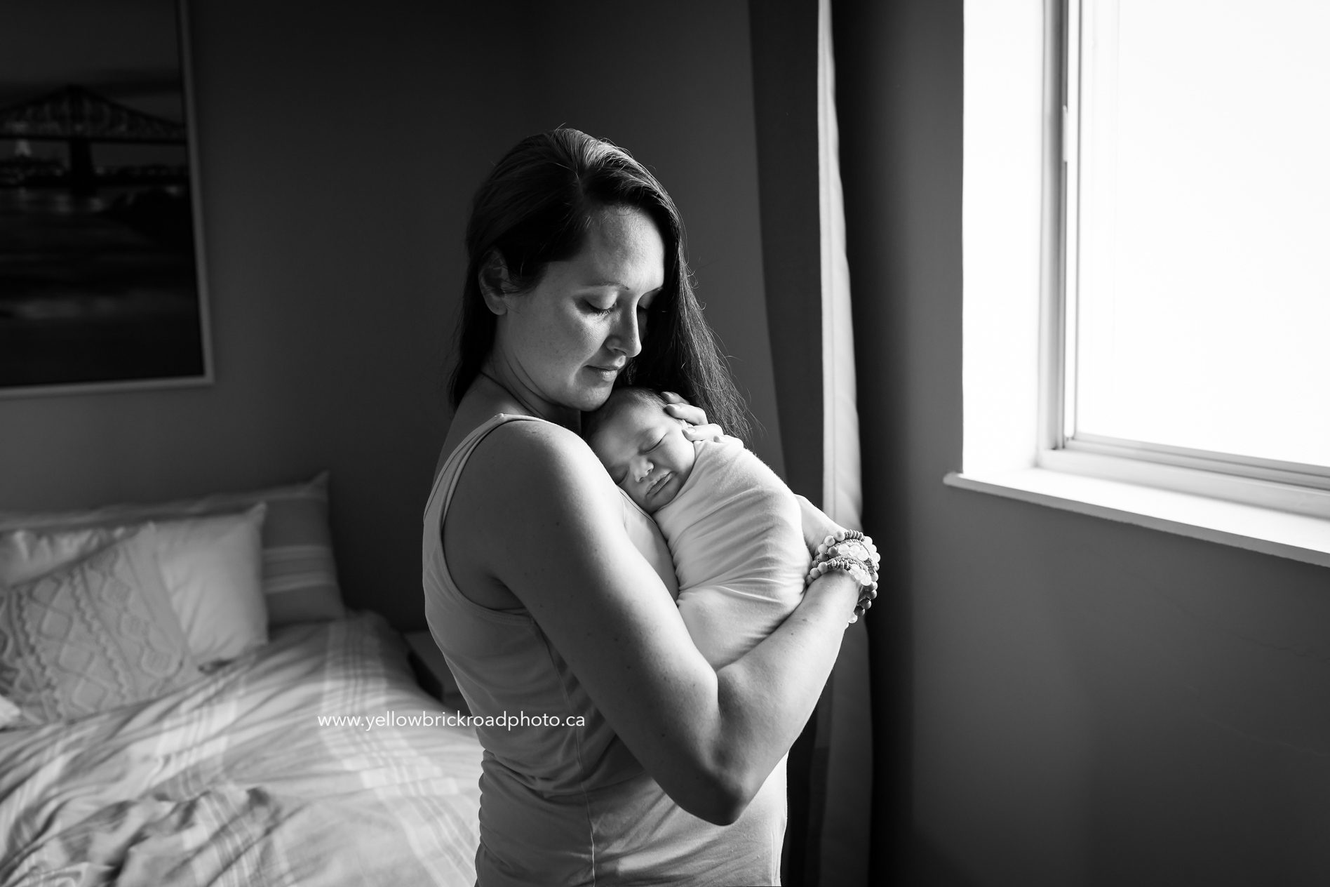 Burlington Newborn Lifestyle session black and white portrait