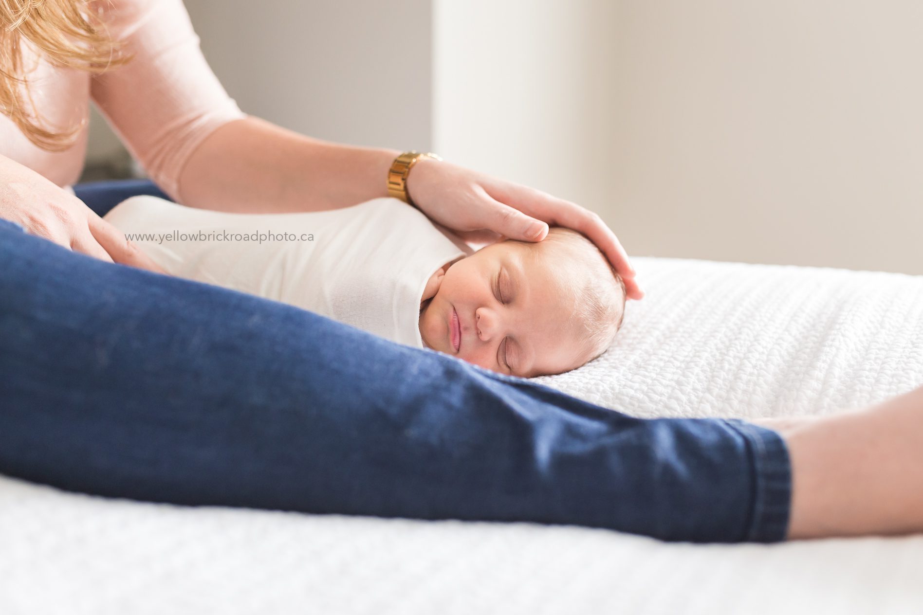 Newborn Photography Guelph baby girl on bed Yellow Brick Road Photography