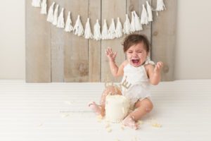First Birthday Cake Smash crying cake picture