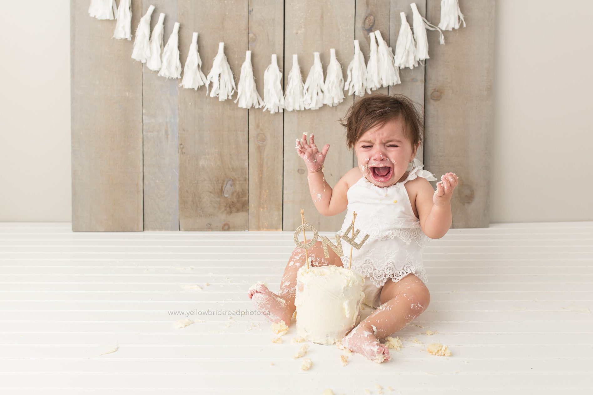 First Birthday Cake Smash crying cake picture