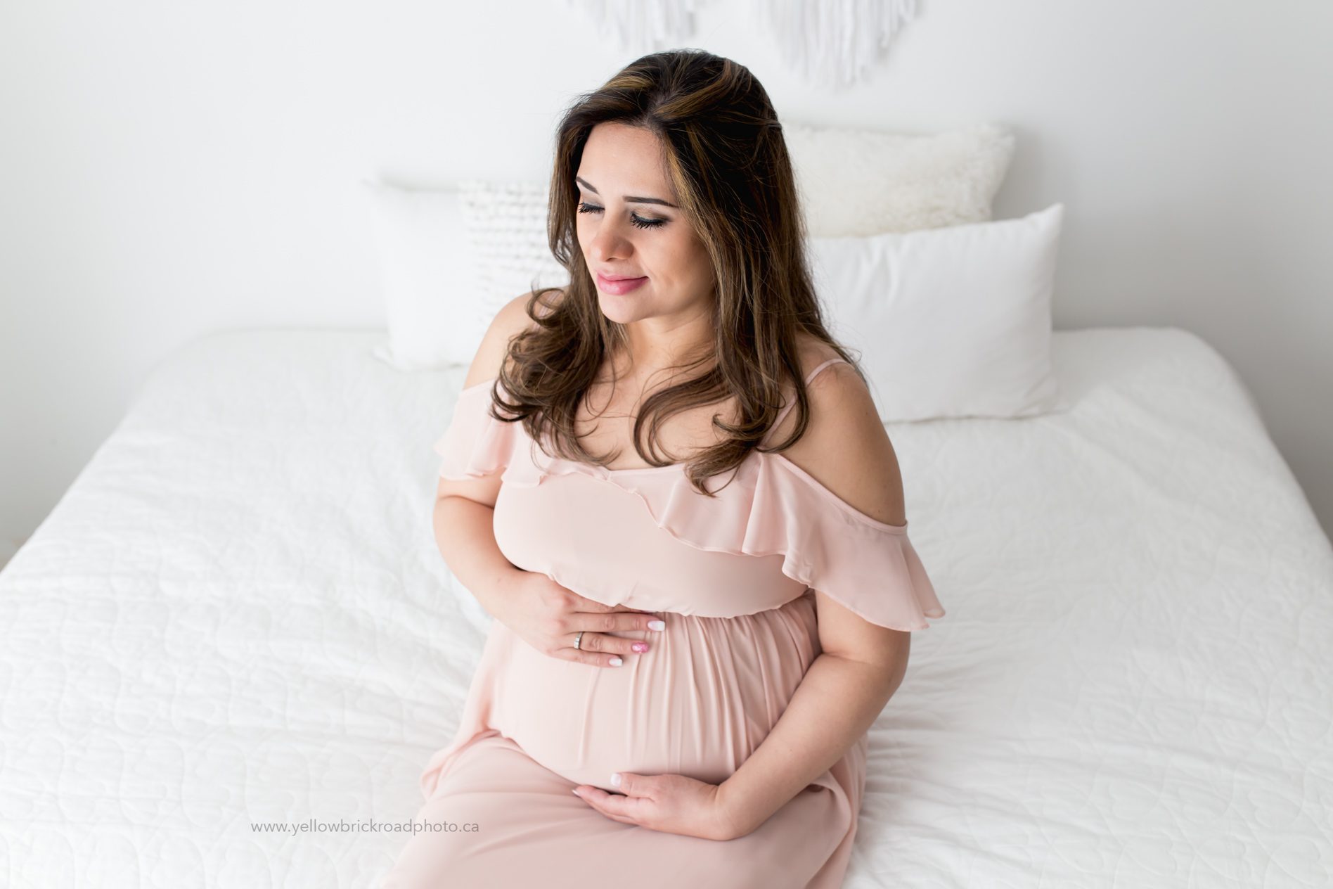 Fergus Maternity Photographer mom to be in pink dress