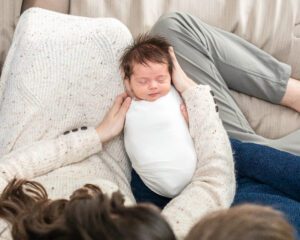 Burlington Newborn photographer in home session